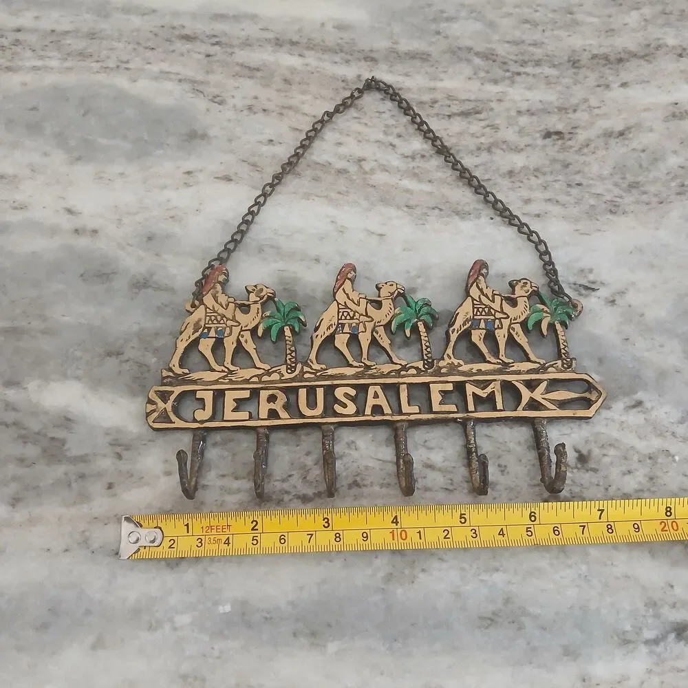 Vintage Jerusalem Camel Key Holder Wall Rack/Brass Israel Souvenir